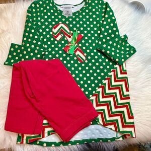 Bonnie Jean Girls Foil Dot Candy Cane Top & Pants 2-pc Set 4T Preowned Christmas